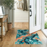 Abstract Teal Orange Swirl Area Rug