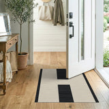 Beige Woven Area Rug with Bold Black Stripes
