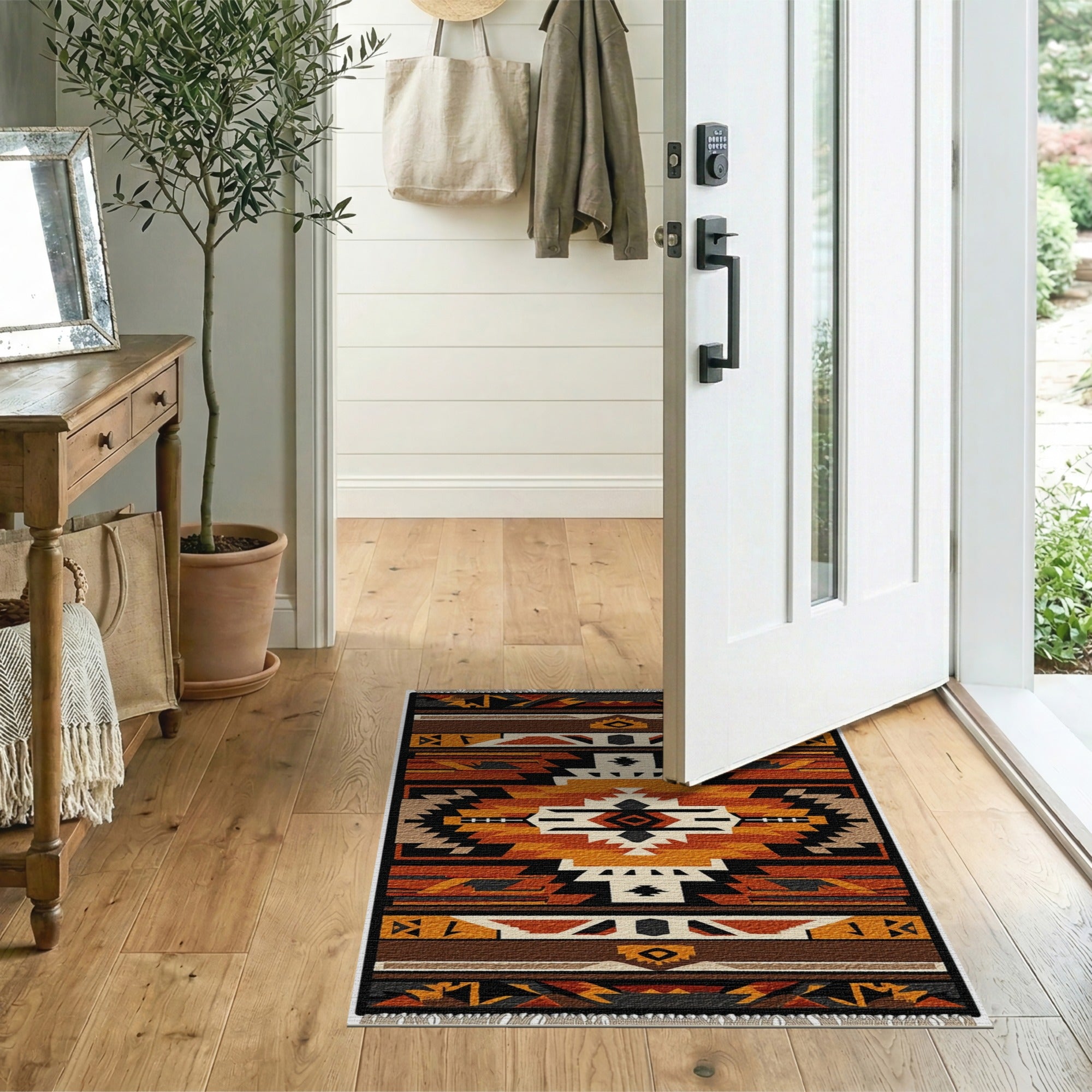 Southwestern Geometric Orange Area Rug