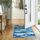 Sharks and Fish Swimming Blue Ocean Rug