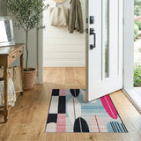 Abstract Geometric Teal Pink Area Rug