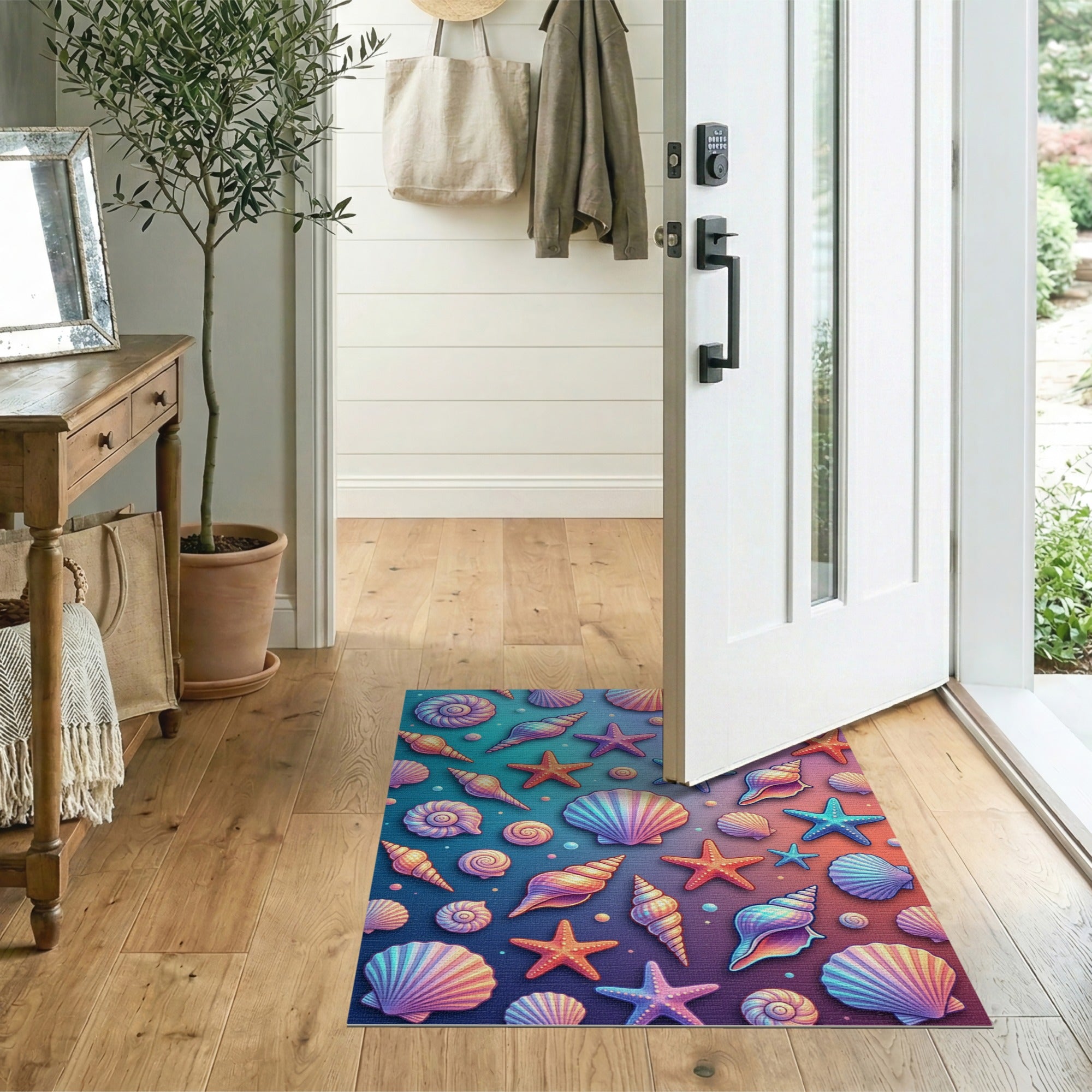 Vibrant Seashell Starfish Area Rug