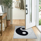 Black and White Yin Yang Black White Geometric Area Rug