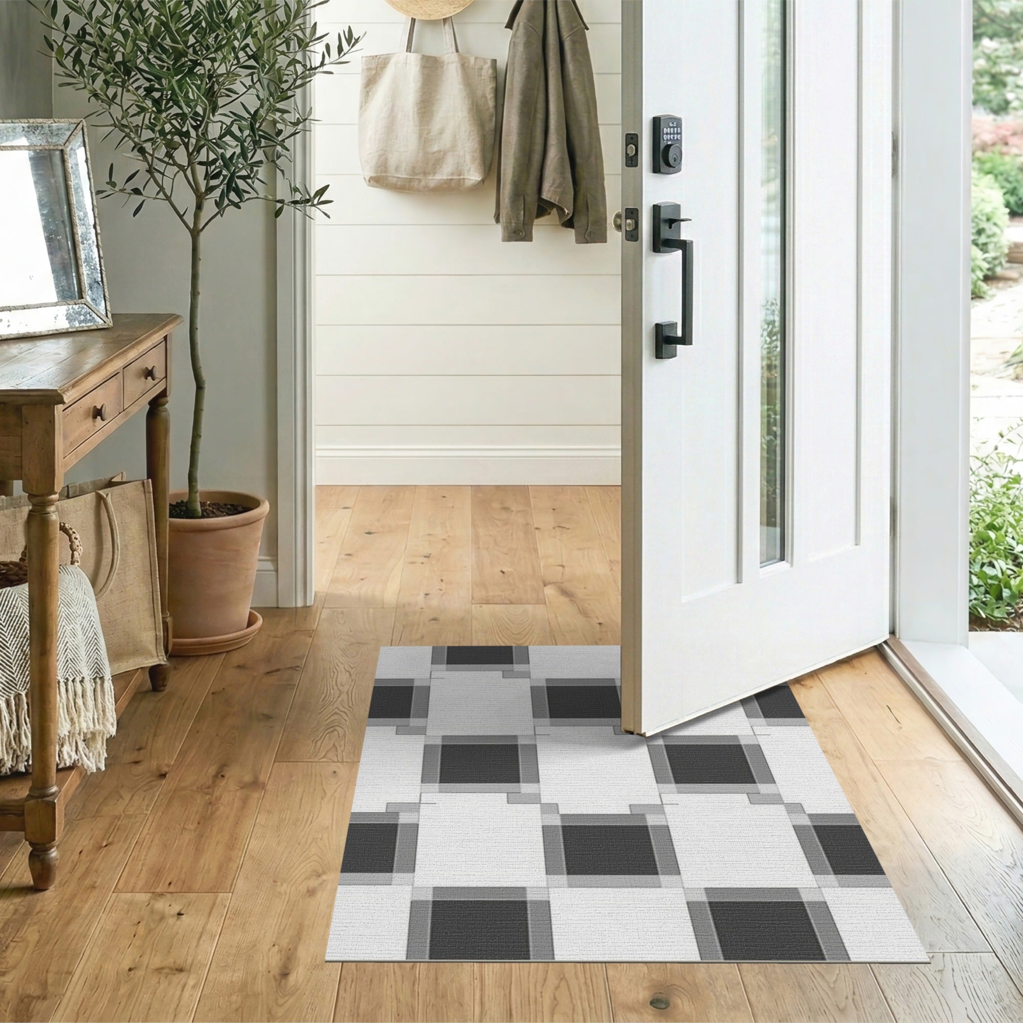 Black and White Geometric Modern Modern Black White Grid Area Rug