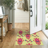 Vibrant Red Medallion Floral Yellow Rug