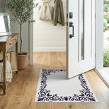 Ornate Floral Scrollwork Black White Area Rug