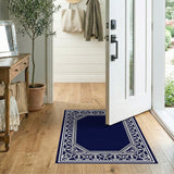 Navy Blue Ornate Filigree Border Area Rug