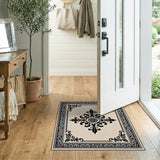 Ornate Black Medallion Beige Area Rug