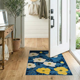 Navy Blue Peony Floral Area Rug