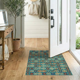 Multi-color and Patterns Teal Orange Geometric Hexagon Area Rug