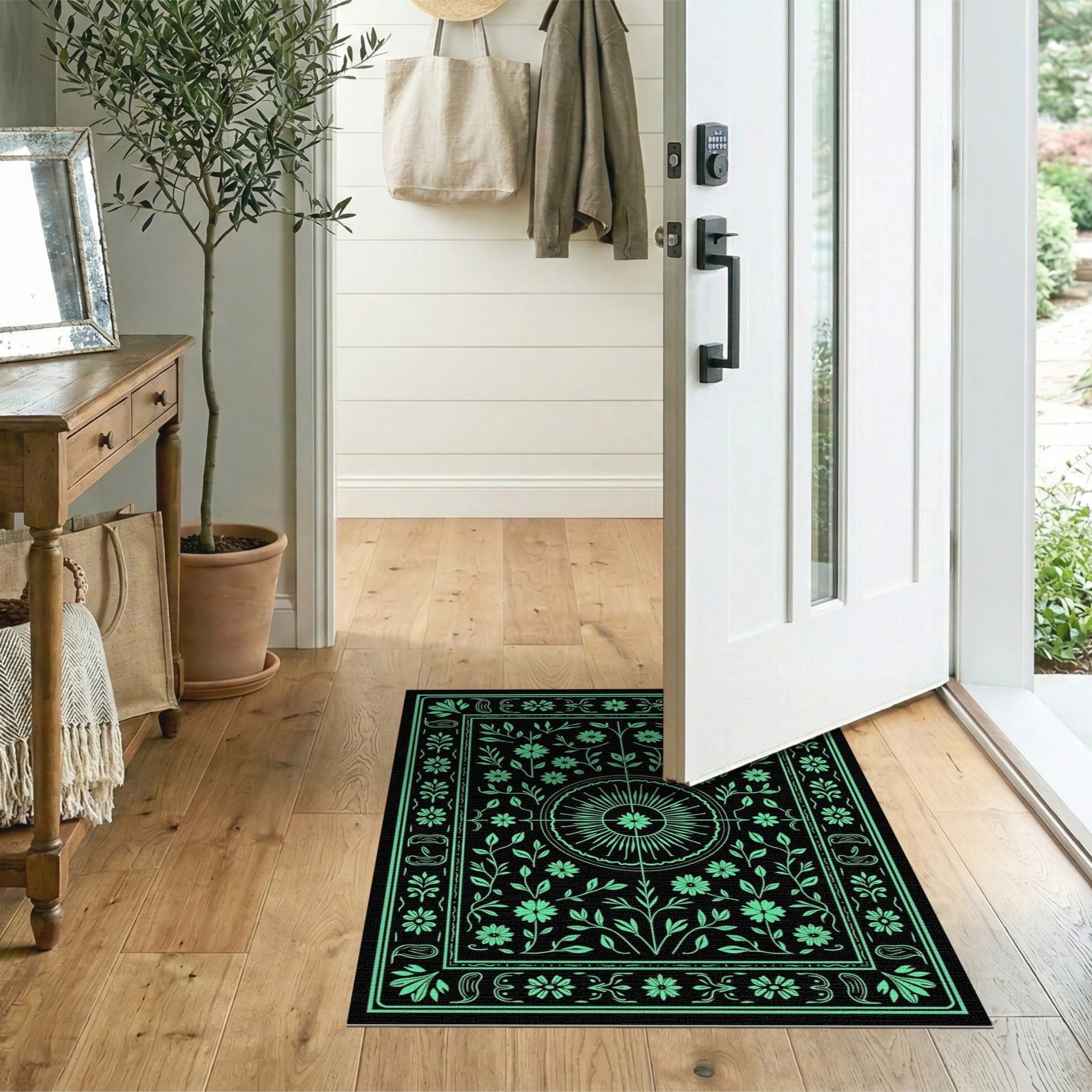 Blue and Teal Teal Floral Medallion Persian Area Rug