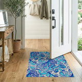 Blue Teal Floral Vintage Washable Area Rug