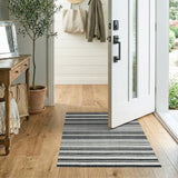 Distressed Vintage Black and White Black White Striped Distressed Vintage Area Rug