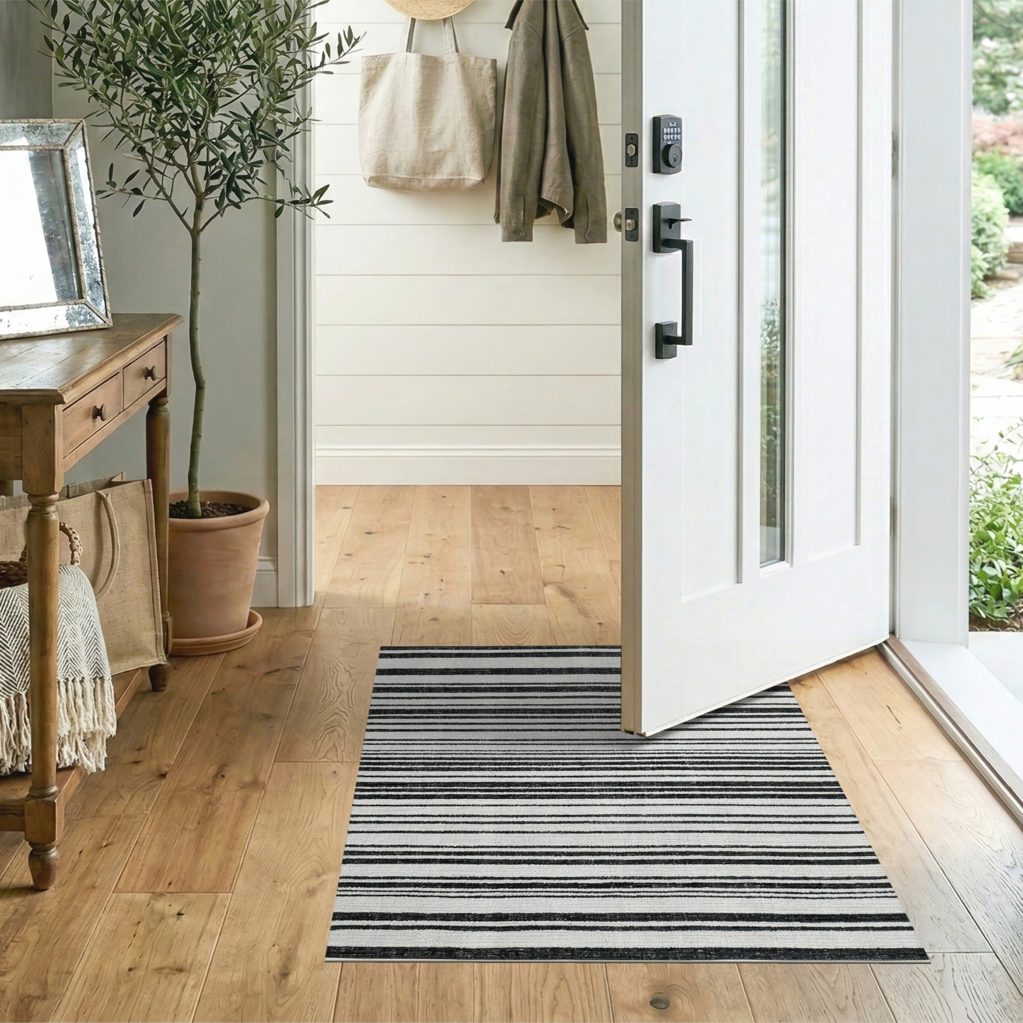 Distressed Vintage Black and White Black White Striped Distressed Vintage Area Rug