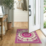 Ornate Pink Mandala Cream Area Rug