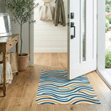 Wavy Blue and Gold Abstract Area Rug