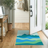 Teal Mountains and Layered Waves Area Rug