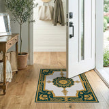 Ornate Gold Emerald Medallion Persian Rug