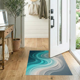 Fluid Teal Waves Abstract Area Rug