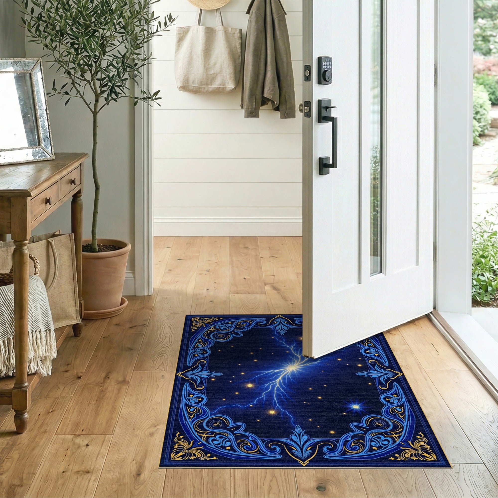 ODIKA Celestial Lightning Washable Rug - Low Pile Non-Slip Area Rug
