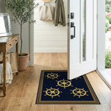 Gold Ship's Wheels Navy Area Rug