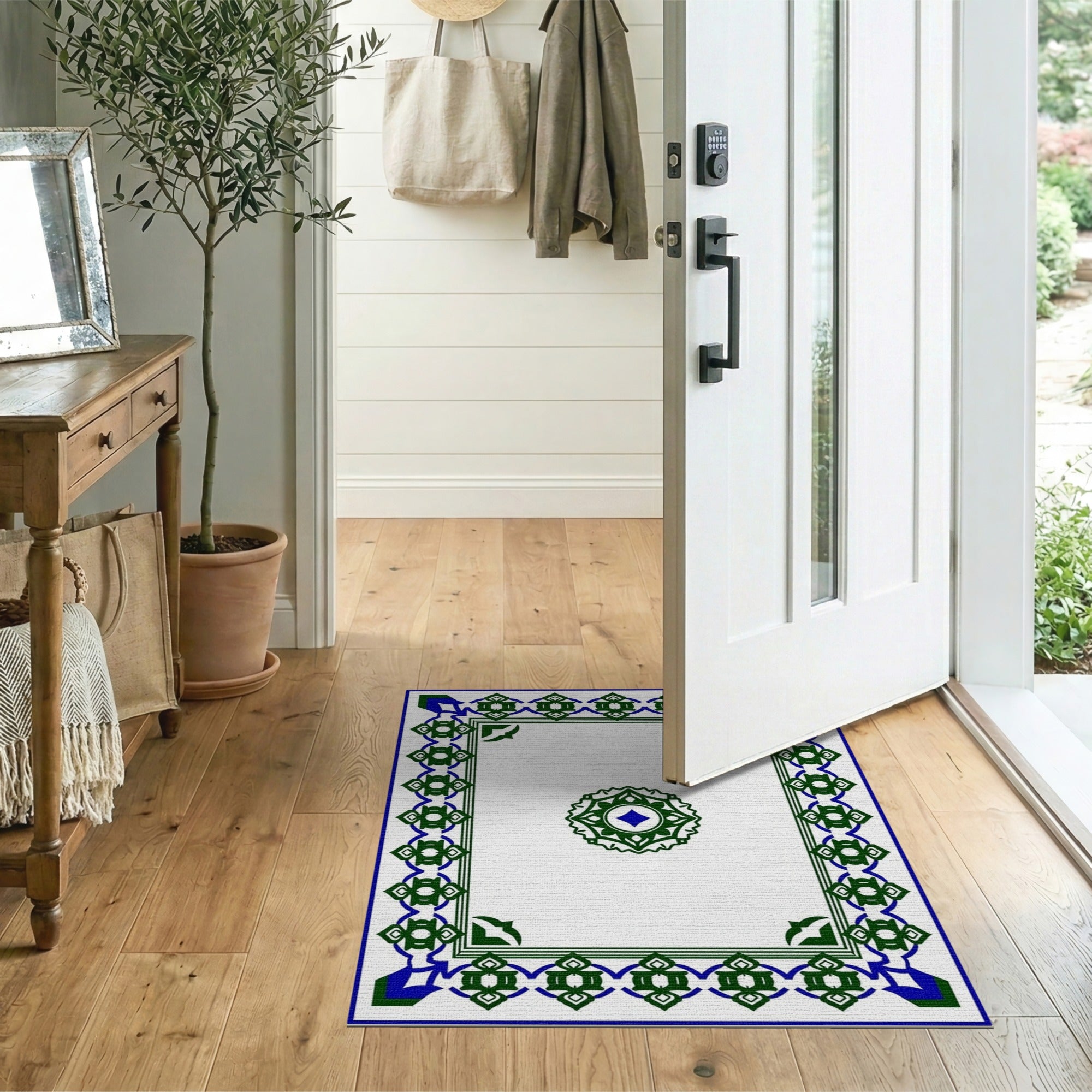 Green Ornate Border Traditional Persian Area Rug
