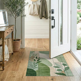 Abstract Green Leaf Silhouette Rug