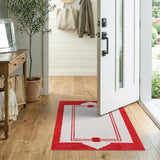Red White Border Geometric Area Rug