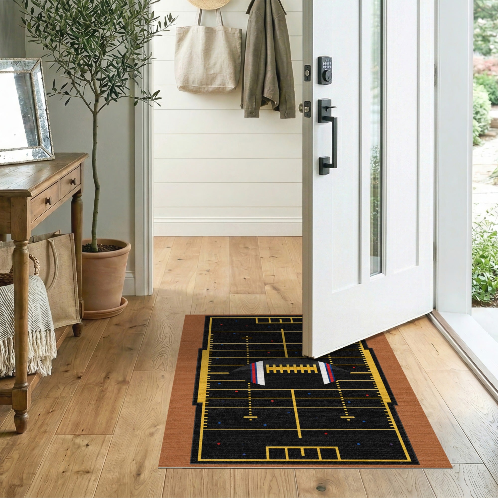 Football Field Black Turf Area Rug