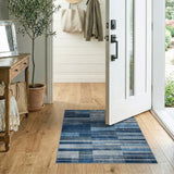 Blue Teal Geometric Stripe Area Rug