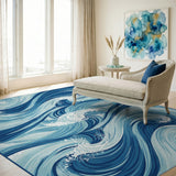 Blue Wave Swirl Coastal Area Rug