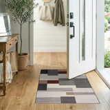 Modern Geometric Block Area Rug in Grey Red