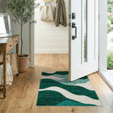Green Teal Wavy Geometric Area Rug