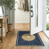 Golden Sunburst Navy Geometric Area Rug