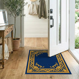 Ornate Gold Filigree Navy Blue Area Rug