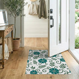 Blue and Teal Teal Floral Vine Swirl Area Rug