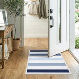 Blue Horizontal Stripe Washable Area Rug