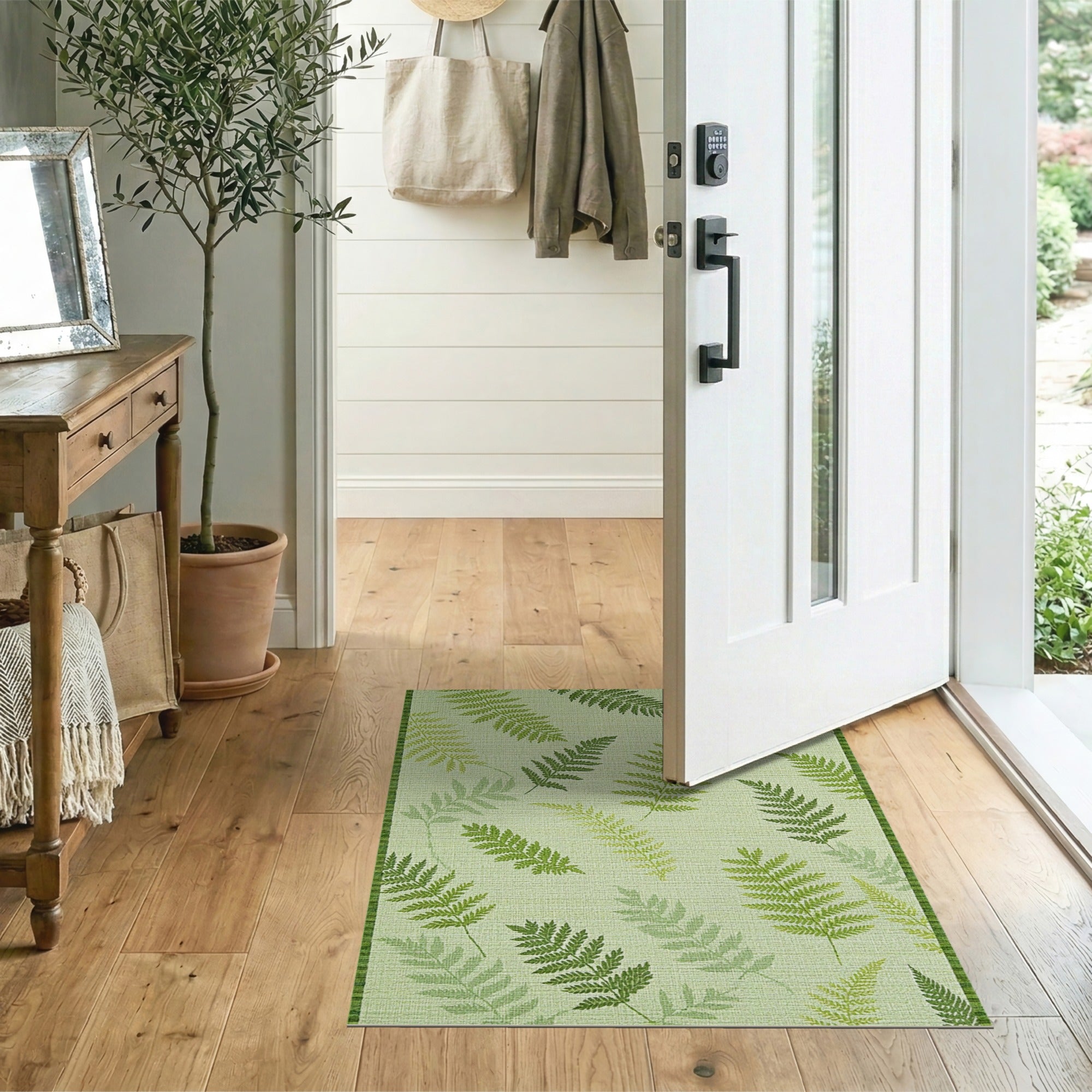 Green Lush Fern Leaf Green Area Rug