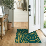 Golden Swirling Vines Teal Area Rug