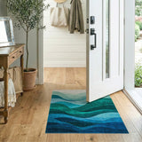 Layered Teal Waves Abstract Area Rug