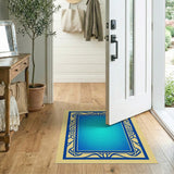 Ornate Blue Teal Gradient Persian Border Rug