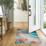 Teal Ocean Waves Coral Reef Beach Area Rug