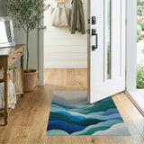 ODIKA Modern Abstract Mountain Blue & Green Washable Area Rug - Low Pile & Non-Slip