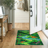 ODIKA Pixel Dinosaur World Washable Kids Area Rug - Non-Slip Low Pile Playroom Decor
