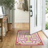 Pink Border Yellow Labyrinth Maze Area Rug
