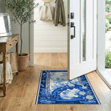 Blue Chinoiserie Peony Floral Area Rug