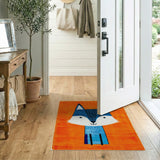 Playful Blue Fox Cartoon Kids Area Rug