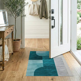 Geometric Modern Teal Grey Abstract Geometric Area Rug
