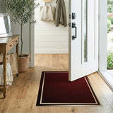 Luxe Deep Red Area Rug with Gold Border