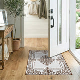Ornate Floral Frame Brown Area Rug